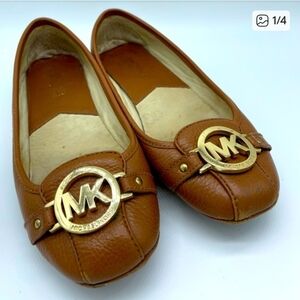 Michael Kors Tan Leather Flats with Gold Logo